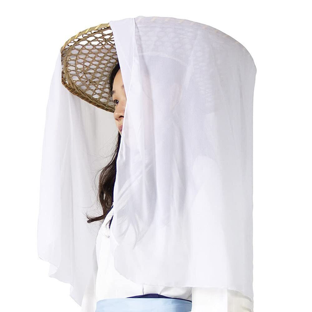 3116 Handmade Chinese Ancient Chivalrous Heroine Bamboo Hat with Veil White